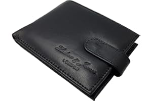 Hudson & James Designer London Real Leather Mens Wallet Credit Carder Holder Bifold Purse with Gift Box (Jet Black)