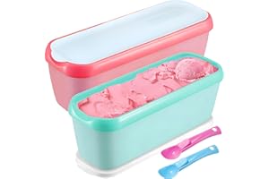 ZEXUPORIUM Lot de 2 Bac a Glace Maison, Récipients à Glace de 1,5 litre, avec 2 Cuillères à Glace, Récipients à Glace Réutilisables pour Accessoires D'ustensiles de Cuisine