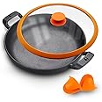 CountryCook Pre-Seasoned Cast Iron Frying Pan 26 cms with Glass Lid, Induction Friendly, Non-Toxic, Enamel Free Cookware (Black, 26 cms)