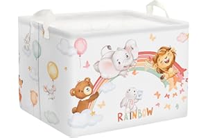 Clastyle Paniers Rangement Animaux Arc-en-ciel Eléphant Ours Lion Gris Rectangulaire Boîtes de Rangement Lapin Ballon Cubique pour la Chambre des Enfants, 40x30x30 cm