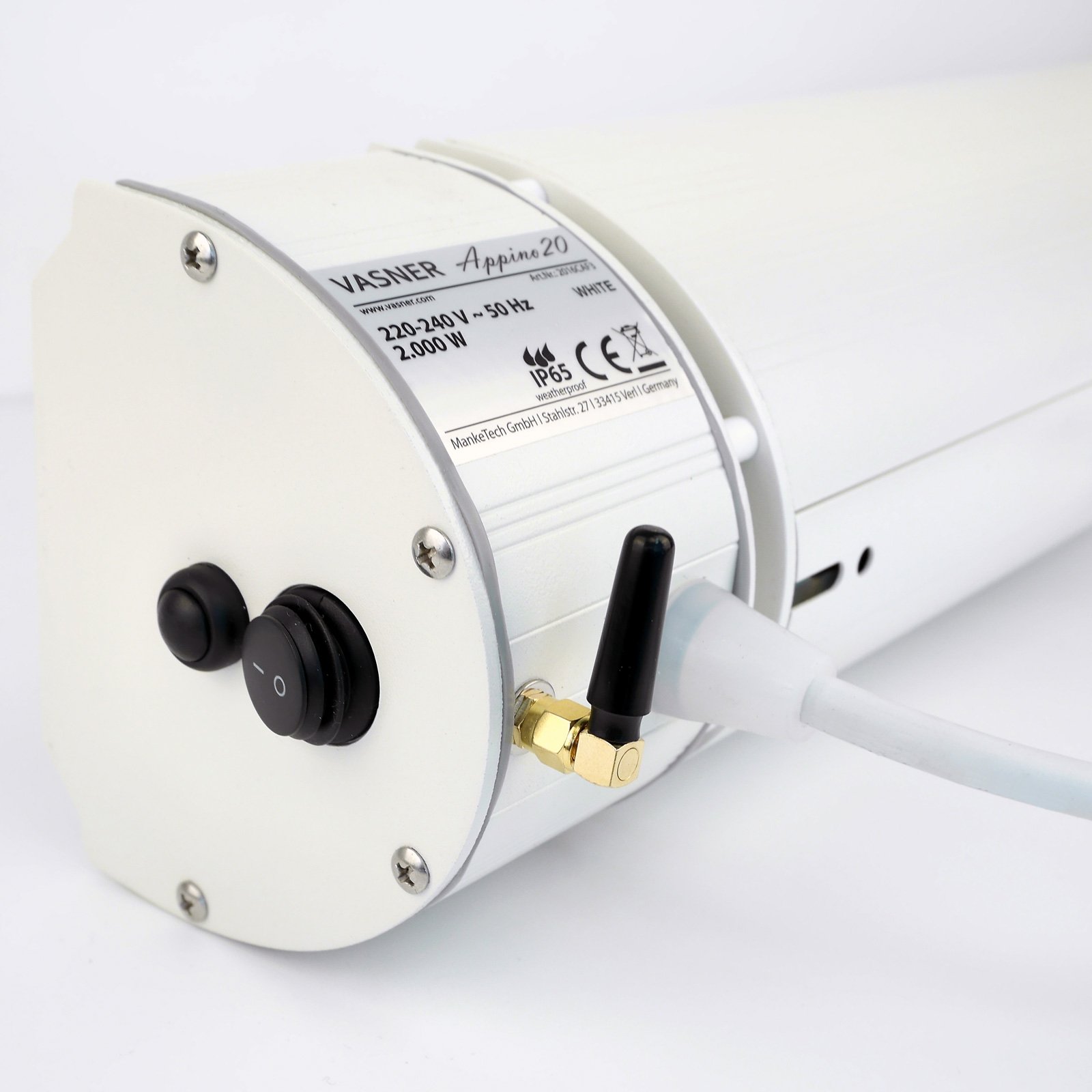 VASNER Appino 20 – Elektrischer Infrarot Heizstrahler mit Bluetooth, 2000 Watt, Fernbedienung & App Steuerung, Infrarotstrahler für den Außenbereich (Weiß) – Bild 5