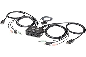 StarTech.com Switch KVM 2 Puertos DisplayPort - DP - con Cables de 1,2m Incorporados - Independiente del OS - con Audio - SV211DPUA4K
