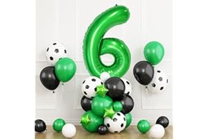 DAGELAR Football Balloons 6th Birthday Decorations for Boy, Soccer Birthday Party Decorations with Dark Green Number Balloon 6, Black Green White Balloons for World Football Sports Theme Party Supplies