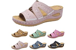 GUANGHUANSISHE Sandales Femmes été Confortable Mules en Cuir pour Femme Sandales Mode Bout Ouvert Compensées Plateforme Pantoufles Premium Orthopédiques Sandales Vintage Chaussons de Plage d'été Taille