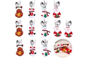 qipuneky 12 Piezas Adornos Navidad Bolsa Cubiertos, 4 Estilos Decoracion Navidad Hogar Mesa, Regalo Navidad, para Decoraciones NavideñAs