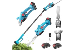 WZTO Cordless Hedge Trimmer 21V, 4-in-1 Handheld & Pole Hedge Trimmer & Grass Shear with 2 Batteries & Charger, Long Reach Telescopic Pole Electric Grass Cutter for Shrub Garden Lawn Bushes Branches Pruner