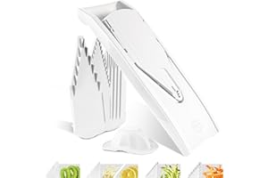 Börner Cortador de Verduras V1 (Set Inicial) • Mandolina en V con 4 Cuchillas Intercambiables y Protector de Dedos • Cortadora Ajustable para cortar en Rodajas, Tiras y Cubos • Color: Blanco