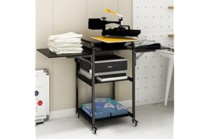PUNCIA 3-Stufen Hitzepressetisch Faltbar Transferpresseständer mit Rollen Wärmepressehalter mit klappbaren Regale Klapptisch für Wärmepresse Hitzepresse Transferpresse Heat Press Office Druckerei