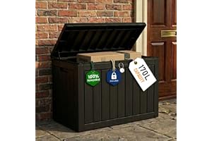 Olsen & Smith 170L Lockable Outdoor Garden Plastic Storage Box Container Chest - Small Lawn Balcony Furniture, Weather Resist