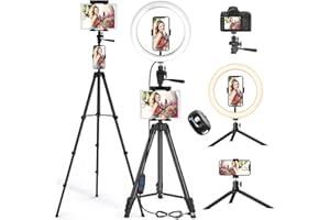 12" Selfie Ring Light with Tripod Stand & 4 Phone Tablet Holders, PEYOU 50" Ring Light with Tripod Stand with Remote Shutter, Selfie Ring Light for Live/Makeup/TiKTok/YouTube/Filming/Makeup