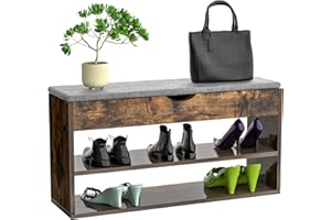 PIPIPOXER Schuhschrank Schuhbank mit Sitzbank und Sitzkissen, Sitzbank mit Sitzfläche und Speicherfunktion,Holz Schuhregal mit Stauraum unter Sitzfläche für Flur und Eingang 80x30x44cm Darkbraun