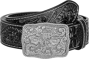 LEACOOLKEY Western pasek dla mężczyzn i kobiet, kowbojski, tłoczony, grawerowany, skórzany pasek z klamrą do dżinsów, spodni, rodeo