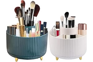 AMZMUKAUP 360 Grad Drehbarer Kosmetikorganizer, 2 Stück Make Up Organizer Lidschattenpinsel Lippenstift Etui, Kosmetik Organizers für Zimmer Decor Frisiertisch, Schlafzimmer, Bad (Grün+Weiß)