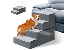 LUFEEMGA Hundetreppe Hunderampe 4 Stufen, Abnehmbare und Montierte Haustiertreppe, Haustiertreppe für Sofa Bett aus Hochdichtem Schwamm, Katzentreppe mit Waschbarer Bezug und rutschfeste Boden