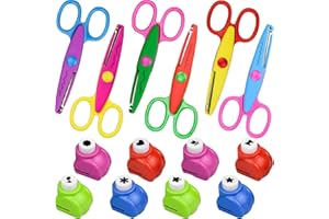 STROLL MOON 14 Pieces Colorful Creative Kids Craft Scissor Set, Crinkle Scissors and Punch Paper Shaper for Photo DIY Stamp Paper Cutting Best Gift for Kid Children's Day Gift