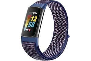 Runostrich Nylon Watch Straps Compatible with Fitbit Charge 5 Strap, Sport Loop Adjustable Breathable Replacement Soft Nylon Loop Wristband for Women Men for Fitbit Charge 5