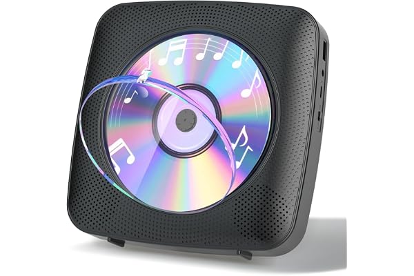 Gueray Lecteur CD Portable Bluetooth 1800mah Lecteur CD de Bureau pour la Maison Lecteurs CD avec Deux Haut - parleurs Télécommande Housse Anti-poussière Affichage Radio FM Minuterie USB Aux-Noir