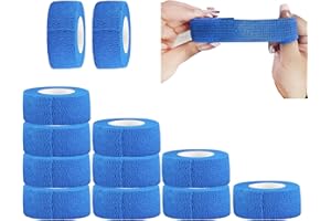 ANAMPION Venda Cohesiva 12 Pack 2.5cm x 4.5m Venda Cinta Bendaje Adhesiva Vendaje Autoadhesivo Deportiva Tape Cohesivo Para Muñeca Dedos Lesiones Deportivas,Hinchazó (Azul)