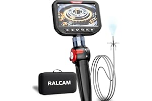 Ralcam Endoskopkamera mit Licht, Endoscope Camera mit 210° beweglichem Kopf, 3.9mm Sonde, 5" HD Bildschirm, IP67 Inspektionskamera, 1,5M Edelstahl-Serpentinenrohr, Rohrkamera für Auto & Haus