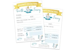SIRJIERA Official Receipt From The Tooth Fairy, Tooth Fairy Paper Certificate for Kids, Tooth Fairy Report Cards, Cute Adorable Keepsake for Kids, Tooth Fairy Receipt for Lost Tooth, Yellow, 5 * 7 in