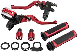 ‎GOOFIT GOOFIT 22mm Rot Universal Motorrad Bremse Kupplungshebel Lenker Bremse Hauptzylinder+Handgriff+Bar Enden Reservoir Bremshebel Set Ersatz für Dirt Bike Roller