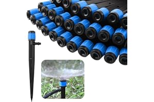 Rolcoassuns 100PCS Irrigation Drippers Drip Emitters, Micro Spray Adjustable 360 Degree Full Circle Pattern Water Flow Bubbler Sprinkler Fits 1/4 (4-6mm) Irrigation Tubing for Garden Irrigation(Blue)