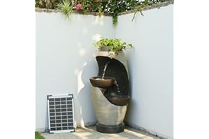 Bumilgar Garden Water Features with LED Lights, 71cm Solar Modern Resin Waterfall Fountain Outdoor, S-Shaped Garden Water Feature for Yard, Balcony, Home Decor, Patio Fountian and Waterfalls,