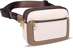 Geestock Bum Bag for Ladies Women Fanny Pack Waist Bag, Trendy Vegan Leather Adjustable Belt Waist Pouch Bumbag for Travel Shopping (White Coffee)