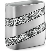 Dwellza Cestino Spazzatura Per Bagno In Resina Mosaico Argentato, 28x14x28 Cm, Design Elegante Salvaspazio, Grigio Argento