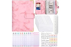 YFKJEU Classeur Budget Enveloppe Planner A6 - Budget Planner Francais de l'argent avec 12 PVC Enveloppe Budget, 12 Feuilles Budget, Règle, Autocollants Colorés