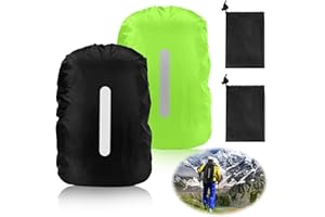 NVIYAM 2 piezas de protección contra la lluvia para mochilas impermeables (30L-40L), protección contra la lluvia para mochilas con bandas reflectantes, funda impermeable para mochilas escolares con bolsa de