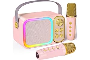 Cozymeow Karaoke Enfant avec 2 Microphones, Microphone Karaoké sans Fil, Jouet de Karaoké Bluetooth avec 7 Voix Change et LED Lumière pour Enfant Adulte Fille Cadeau Chanter - Rose
