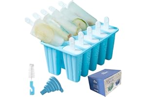 SUPLID Ice Lolly Mould 10 Pieces Food Grade Silicone Popsicle Mold Easy to Remove Ice Pop Moulds - Reusable Ice Cream Mould BPA Free Ice Lolly Maker with Popsicles Recipes,Cleaning Brush and Funnel