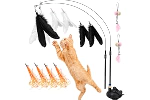 Aerzouser 15 Stück Katzenspielzeug Selbstbeschäftigung, Cat Toys, Katzenspielzeug Saugnapf mit Federspielzeug für Katzen, Katzen Federspielzeug Interaktiv