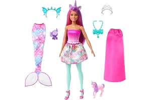 Barbie-docka, sjöjungfruleksaker, Barbie-kläder och accessoarer, fantasifullt utklädningsset, liten enhörning och drake som h