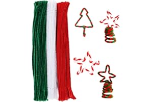 YIZHIXIANGQ Cure Pipe Vert, Cure Pipe Chenille, 300 Pcs Fils Chenilles Loisirs Creatifs Verts, Tige Chenille pour Fleurs, 30 cm, Rouge et Blanc, Fil Chenille Noel pour DIY Creative Décoration