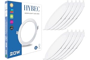 HYBEC - Downlight LED Techo Empotrable 20W, Foco Interior, Driver Incluido, Luz Fría 6500ºK (Pack 10)
