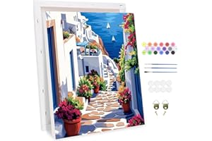 MAXBYE Paint by Numbers for Adults with Frame, Painting by Numbers Kits Seaside Scenery on Canvas for Beginners, DIY Adult Pigment Number Drawing for Home Wall Decor Art Crafts Holiday Gifts 30x40 cm