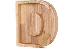 SLAGGZO Wooden Letter Money Box for Kids, Personalized Alphabet Piggy Banks with Clear Alphabet Stickers, Letter Coin Bank for Family DIY Decoration, Christmas, Birthday, 18x18 cm