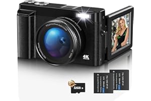 DULUVULU Digital Camera,4K UHD 48MP Autofocus Vlogging Camera for Youtube with 16X Digital Zoom,180° Flip screen Camera with 32G Card and UV lens,Compact Camera for Teenagers, Beginners,Adults