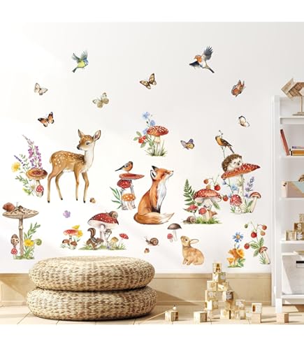 Adesivi Murali Fata Runtoo - Mondo Incantato Con Funghi, Folletti E Fiori - Decorazione Cameretta Bimba E Soggiorno