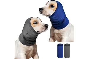 CIATBYYJ 2 Pcs Dog Calming Hoodie Anxiety Relief Dog Ear Wrap Cover Noise Protection Dogs Ears Cover Soft Elastic Neck Band Noise Cancelling Ears Muffs Dogs Head Wrap for Calming Pet Neck Ear (Blue + Gray, M)