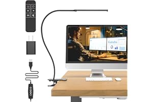 Mojimdo Schreibtischlampe 77 LED mit Fernbedienung [Beeindruckende Lichtleistung] 70CM Klemmlampe, 3 Farben & 10 Helligkeitsstufen, 360° Flexibel mit USB-Ladegerät