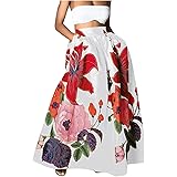 Maxi Gonna da Donna con Stampa Floreale Gonna Vita Alta E Tasche Libere Gonna A Mezza Lunghezza