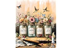 horisen Diamond Art Kit for Adults 30x40cm - Faith Hope Love Joy 5D Full Drill Bottle Painting, Uplifting Quote Home Decor & Inspirational Gift