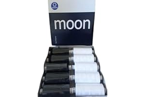 GCS LONDON Polyester Moon Thread Sewing Thread - Black and White - 10 X 1000 Yard Pack - 120s by Coats- Box of 10 reels -Moon All Purpose Threads for Sewing Overlocker Quilting Stitching Threads