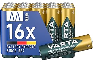VARTA Piles AA, rechargeables, lot de 16, Recharge Accu Power on Demand, batterie rechargeable, 2100 mAh Ni-MH, sans effet mémoire, préchargées, prêtes à l'emploi