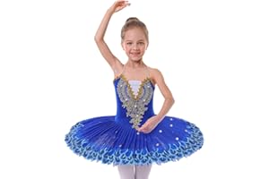 IBAKOM Enfant Filles Robe Ballet Bretelles Spaghetti Danse Déguisement lac des cygnes Dentelle Perlée Camisole Justaucorps Tutu Patinage Artistique Danse Ballerine Tenue
