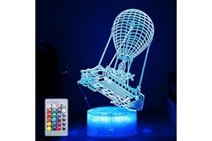 Hoofun Batttlebus Lampada Notturna 3D, 16 Colori Cangianti con Telecomando Luce Notturna 3D, Pallone ad Aria Calda 3D Illusione Luce, Regali di Natale Compleanno per Bambini Ragazzi Ragazze