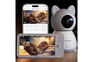 ieGeek 2K Baby Monitor with Camera and Night Vision, Video Baby Camera with 5" Screen, Two-Way Talk, Cry & Motion Detection, Temper& Humidity Sensor, PTZ, Remote Control via Screen and Free APP